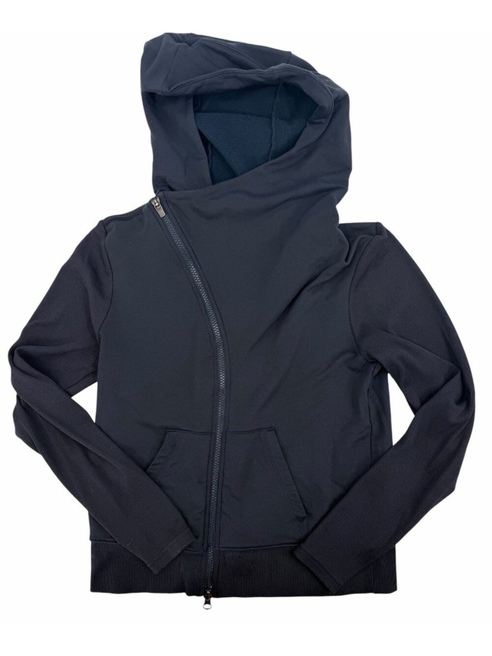 ATHLETA Women's Dark Navy Malabar Hoodie Full Slant Zip Jacket Small